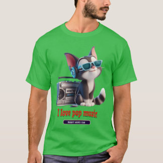 cat listening to pop music girl T-Shirt