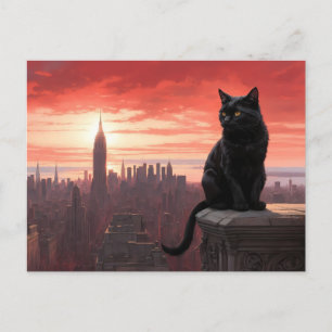 cat look down to new york city postcard