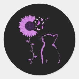 Cat Look Purple Sunflower Butterfly Overdose Aware Classic Round Sticker
