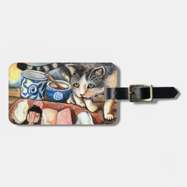 Cat Looking at Sushi Luggage Tag (Front Horizontal)