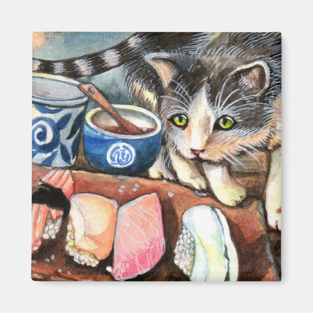 Cat Looking at Sushi Magnet (Front)