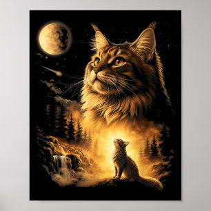 Cat Looking at The Moon Funny Cat Lover Cat Mum Poster