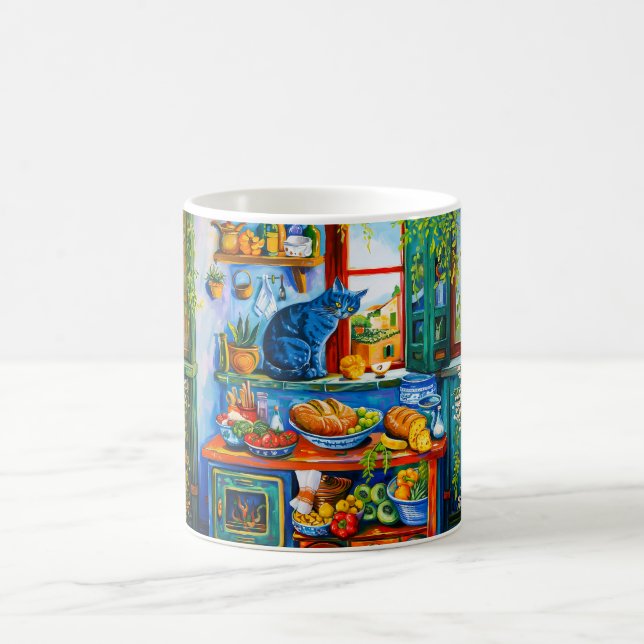 Cat Looking Out Kitchen Window Coffee Mug (Center)