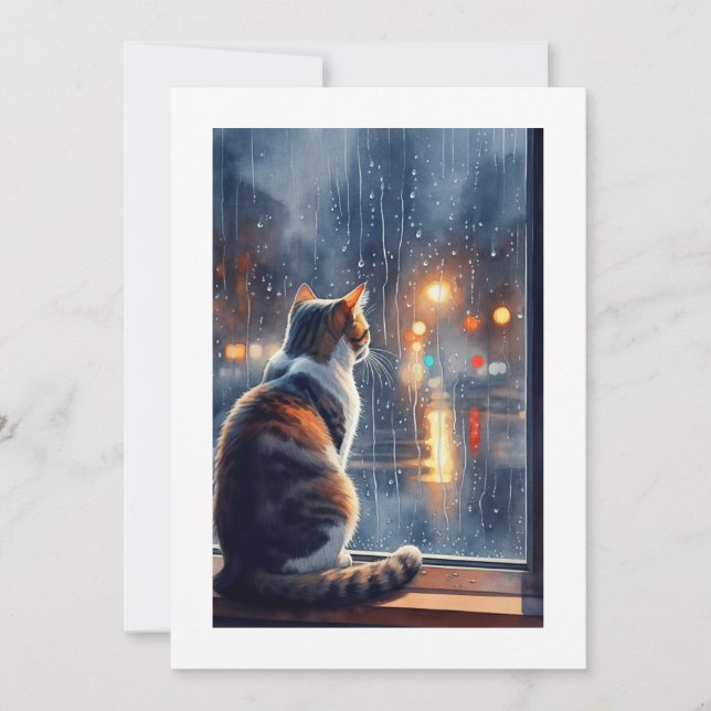 cat looks the rain invitation (Front)