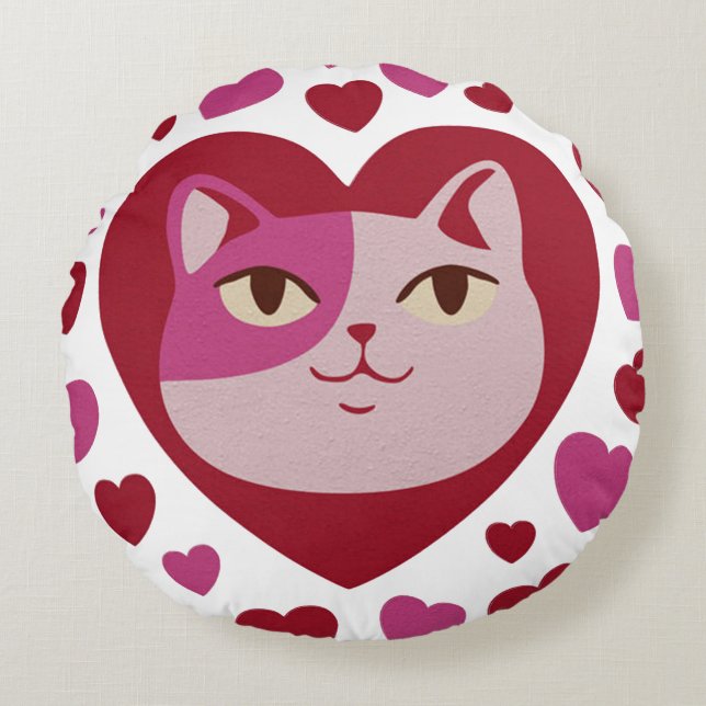 Cat love and hearts throw pillow design (Front)