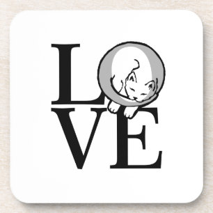 Cat Love Click to Customise Background Colour Coaster