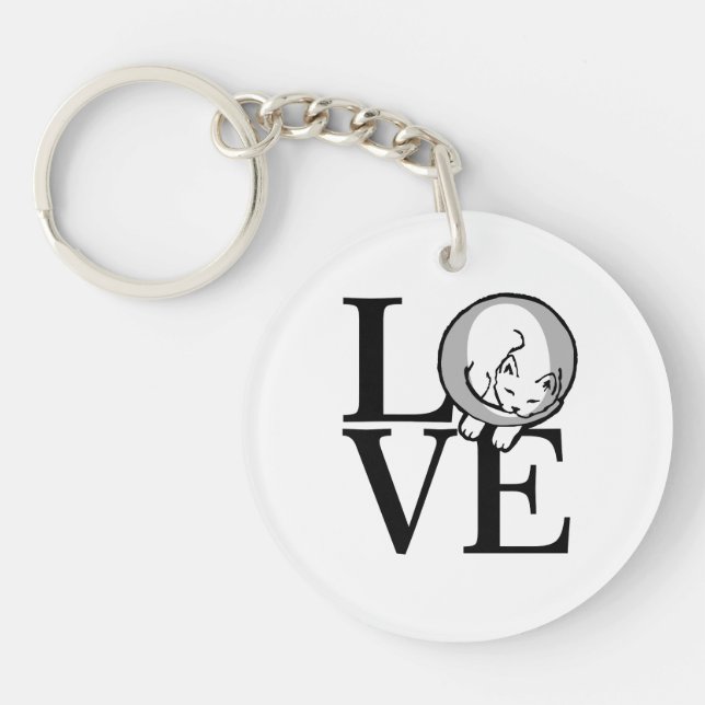 Cat Love Click to Customise Background Colour Key Ring (Front)