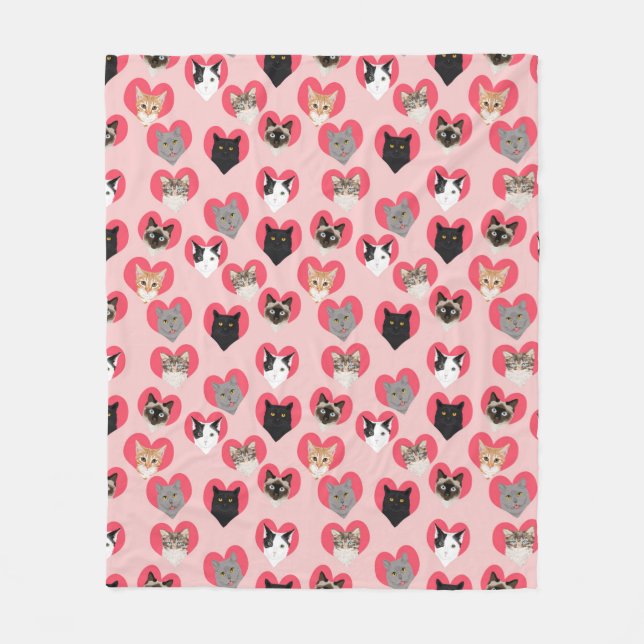 Cat Love girls pink cat Fleece Blanket (Front)