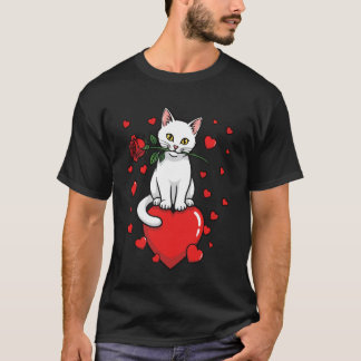 Cat Love Heart Rose Cute Cat T-Shirt