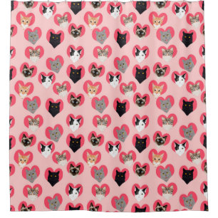 Cat Love Hearts shower curtain - cute cats