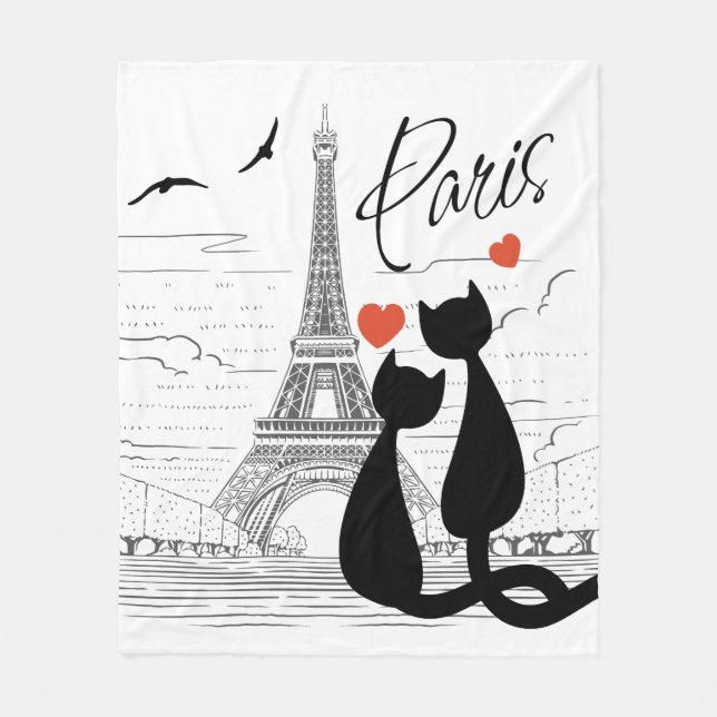 Cat love in Paris Fleece Blanket (Front)
