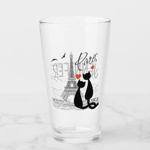 Cat love in Paris Glass