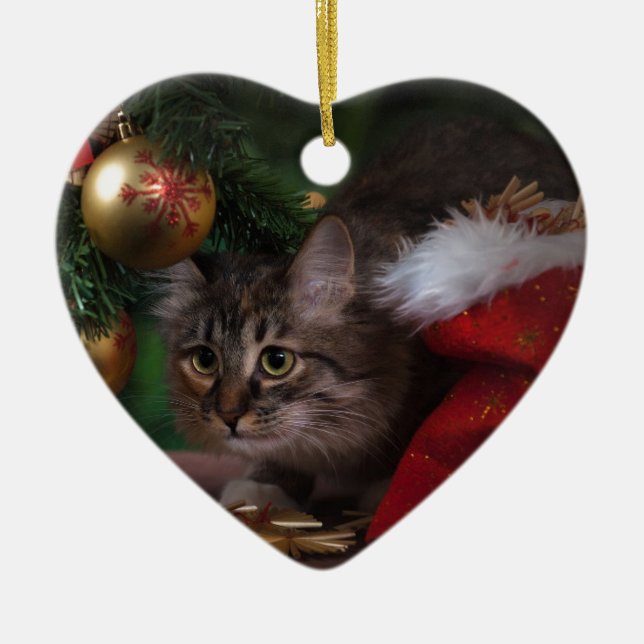 Cat love Merry Christmas Ceramic Tree Decoration (Front)