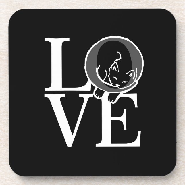 Cat Love on Black Decor Coaster (Front)