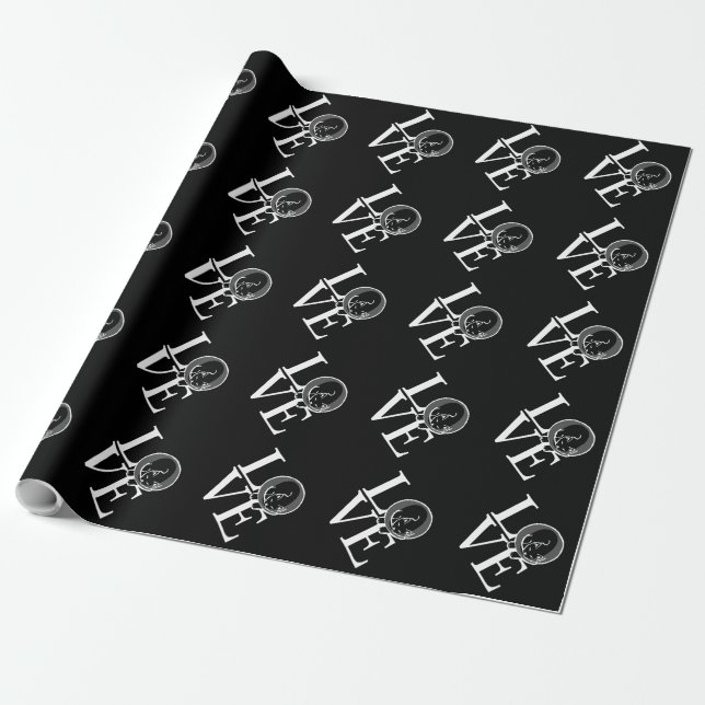 Cat Love on Black Decor Wrapping Paper (Unrolled)