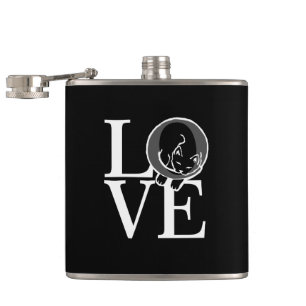 Cat Love on Black Hip Flask