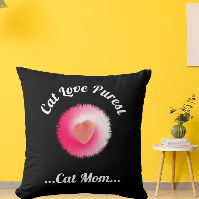 Cat Love Purest Personalise Cute Funny Quote Black Cushion (Creator Uploaded)