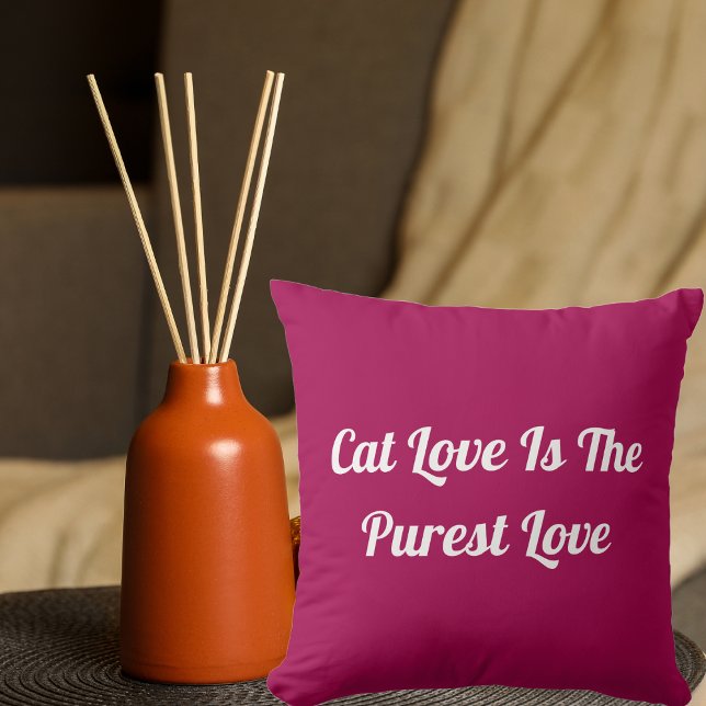 Cat Love Purest Personalise Cute Funny Quote Pink Cushion (Creator Uploaded)