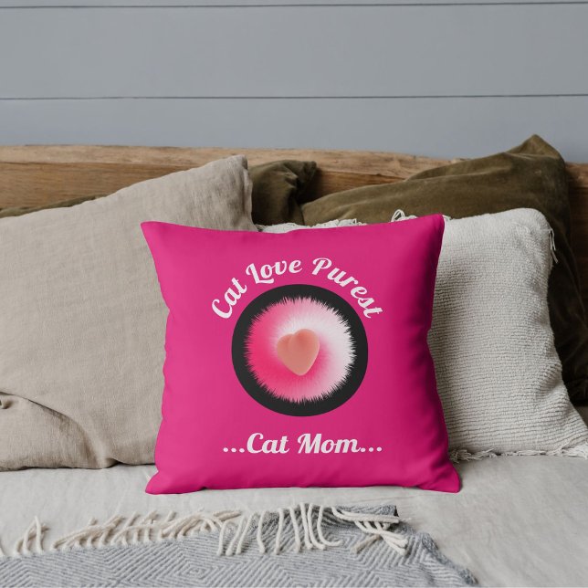 Cat Love Purest Personalised Cute Funny Quote Pink Cushion (Creator Uploaded)