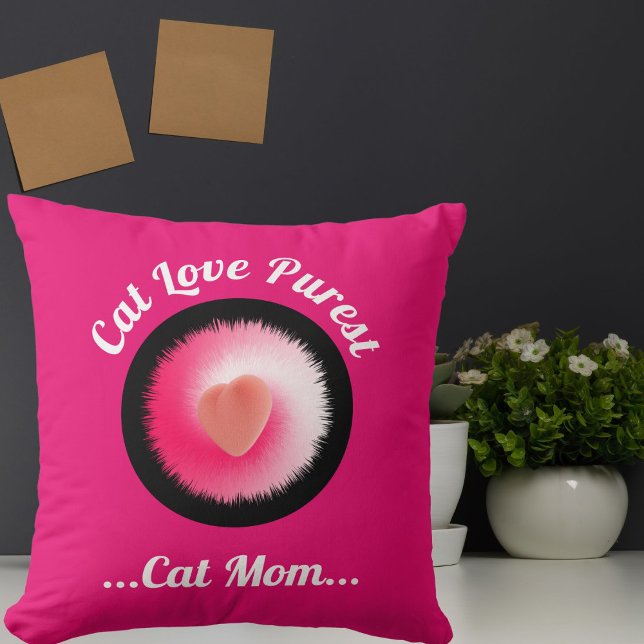Cat Love Purest Personalised Cute Funny Quote Pink Cushion (Creator Uploaded)