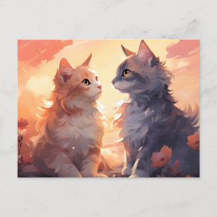 Cat Love Romance Watercolor Whispers Holiday Postcard
