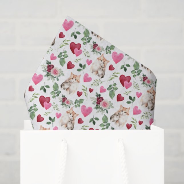 Cat Love Valentine Tissue Paper in White (Gift Bag)