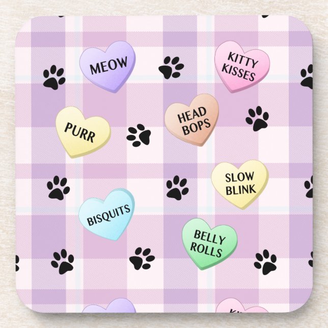 Cat Love Words Hearts Paw Prints Coasters 6 (Front)
