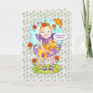 Cat "Love You" Customised Name for Child Card
