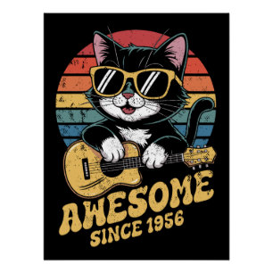 Cat Lover 1956 Birthday Ukulele Vintage 70th Gift Poster