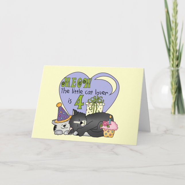 Cat Lover 4th Birthday  T-shirts and Gifts Card (Front)