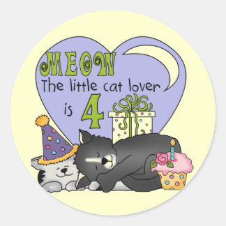 Cat Lover 4th Birthday  T-shirts and Gifts Classic Round Sticker