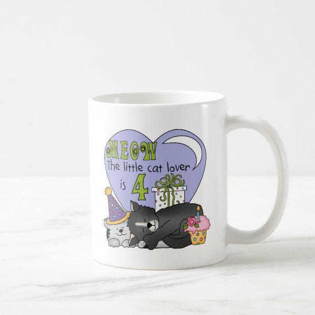 Cat Lover 4th Birthday  T-shirts and Gifts Coffee Mug (Right)