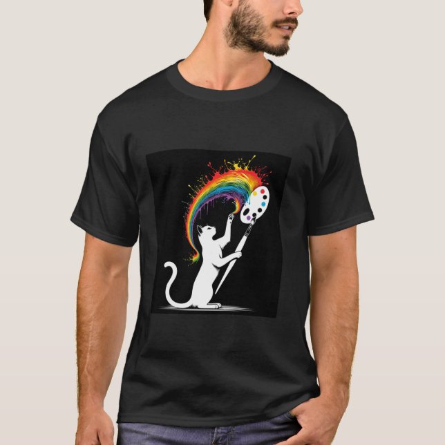 Cat Lover Artistic Cat Rainbow Design Tee (Front)