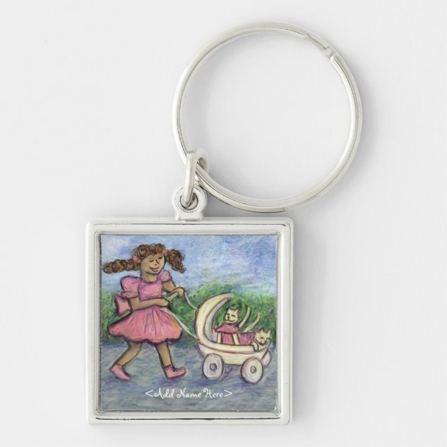 Cat Lover Baby Stroller Personalised Art Keychain (Front)