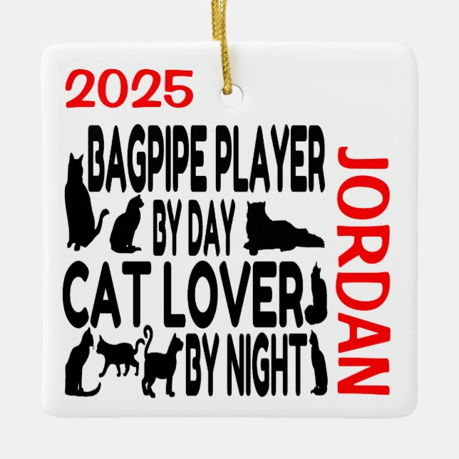 Cat Lover Bagpipe Player CUSTOM Ceramic Ornament (Front)