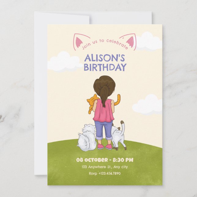 Cat lover birthday invitation (Front)