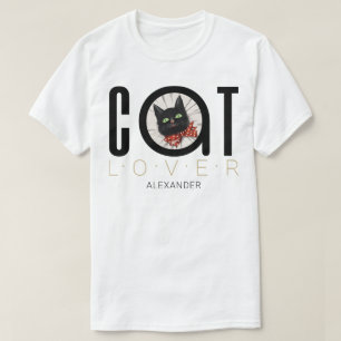 Cat Lover Black Red Green Bow Tie Name Customized T-Shirt
