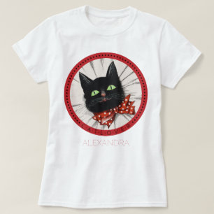 Cat Lover Bow Tie Black Red Green Name Custom T-Shirt
