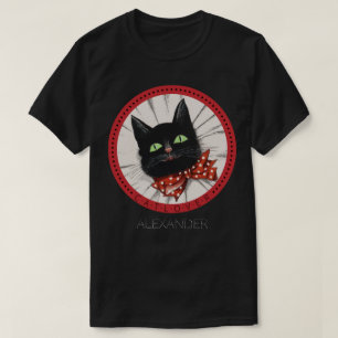 Cat Lover Bow Tie Red Black Green Customised Name T-Shirt