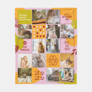 Cat Lover Cat Mom Cute Pet Photo Collage Retro Fleece Blanket