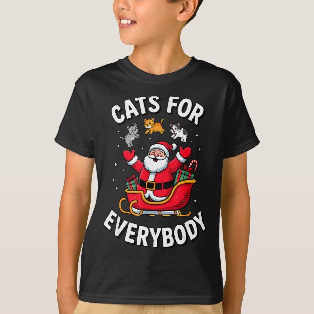 Cat Lover Christmas Santa Sleigh Cats For Everybod T-Shirt (Front)