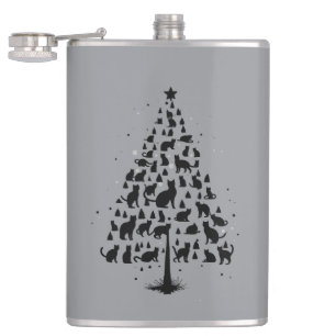 Cat Lover Christmas Tree 1 Hip Flask