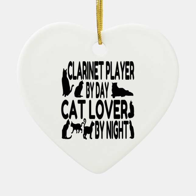 Cat Lover Clarinet Player Ceramic Tree Decoration (Front)