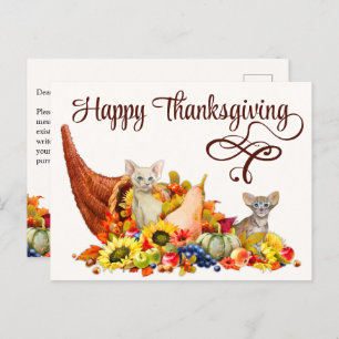 Cat Lover Cornucopia Thanksgiving Holiday Seasonal Postcard