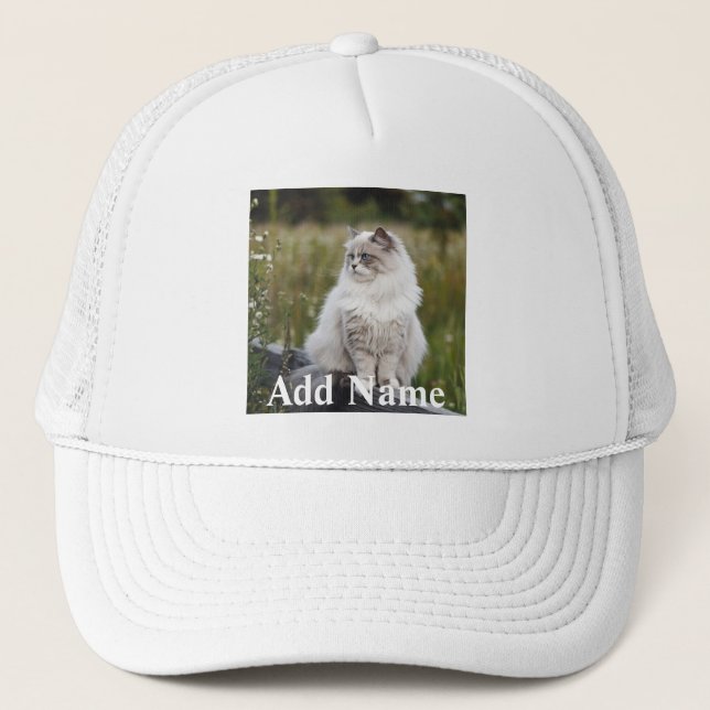 Cat Lover Custom Photo and Name Personalised Trucker Hat (Front)