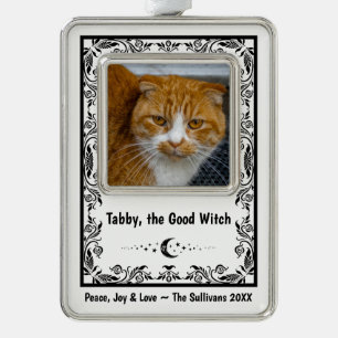 Cat Lover Custom Photo Witchy Zodiac Funny Trendy Silver Plated Framed Ornament