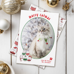 Cat Lover Cute Festive Cat Photo Christmas Holiday Card