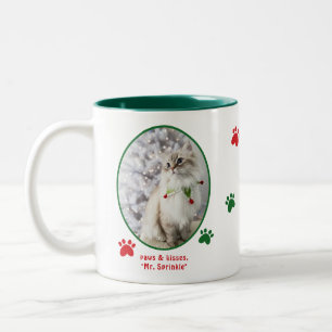 Cat Lover Cute Festive Christmas Cat Photo  Two-Tone Coffee Mug