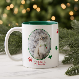 Cat Lover Cute Festive Christmas Cat Photo  Two-Tone Coffee Mug
