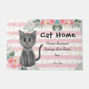 Cat Lover Cute Kitty Kitten Floral Flower Fun  Doormat
